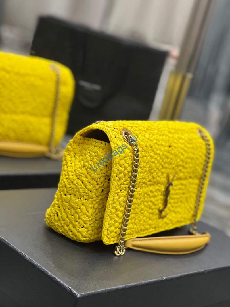 YSL 515821 Jamie Leather-Trimmed Raffia Shoulder Bag Yellow | ysl 515821 jamie leather trimmed raffia shoulder bag 058