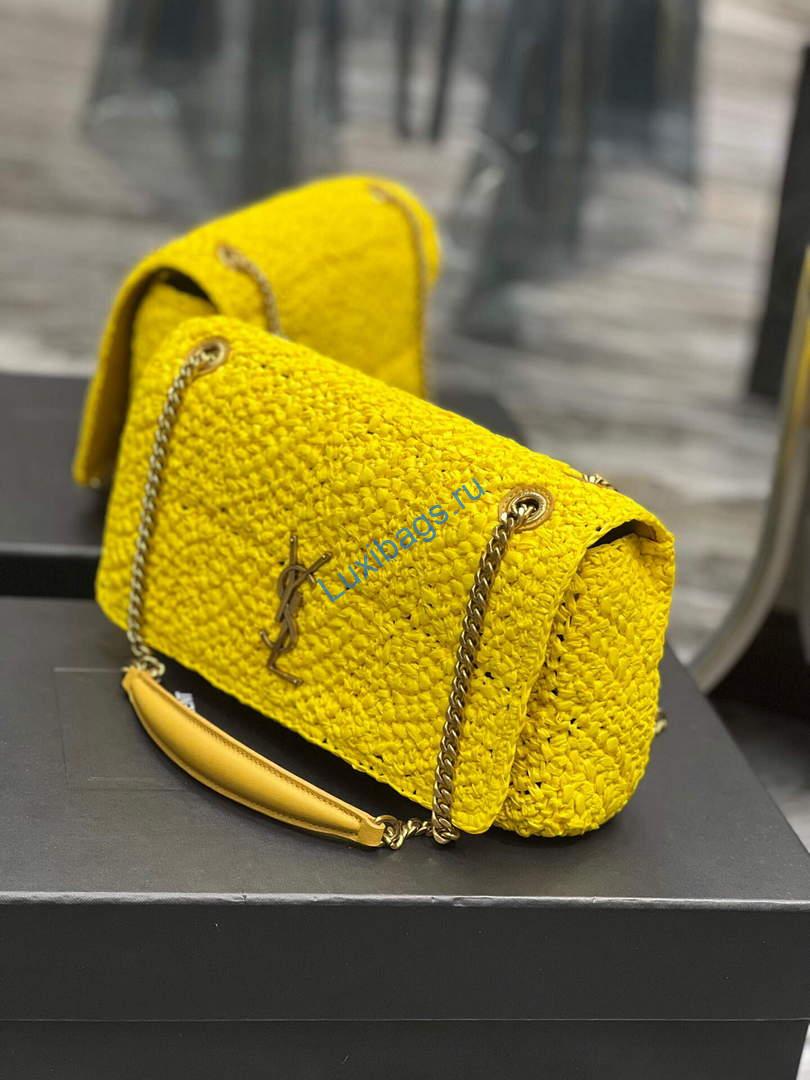 YSL 515821 Jamie Leather-Trimmed Raffia Shoulder Bag Yellow | ysl 515821 jamie leather trimmed raffia shoulder bag 059