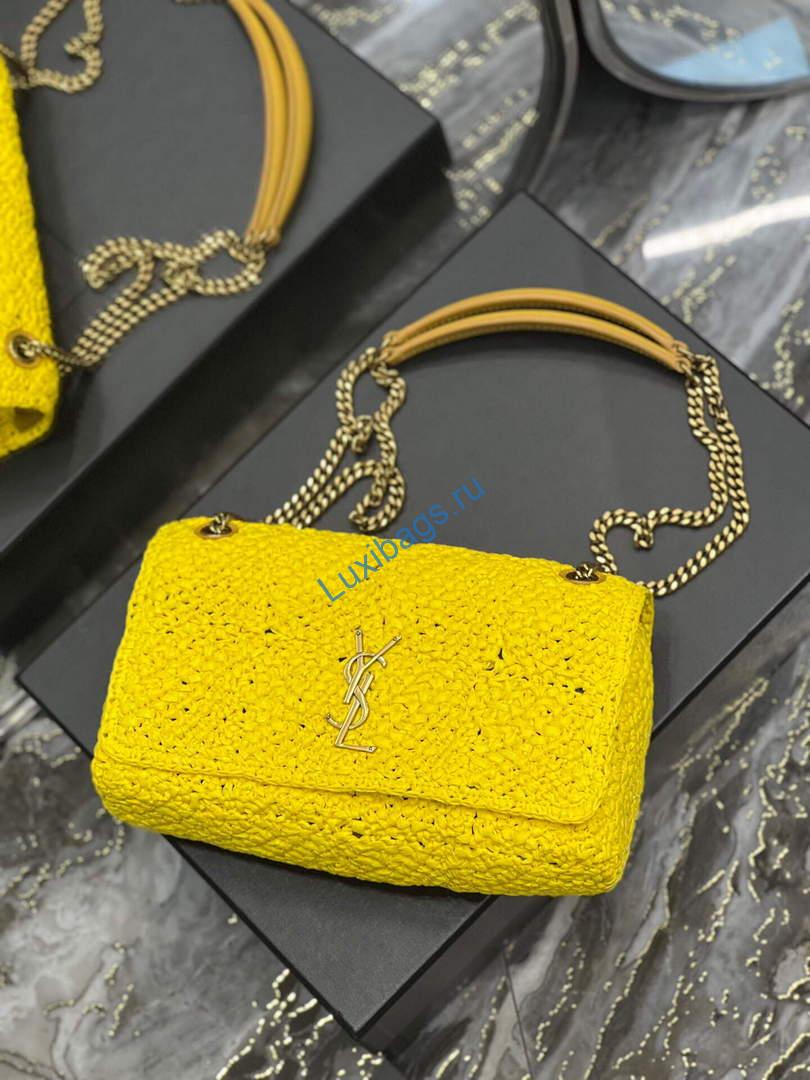 YSL 515821 Jamie Leather-Trimmed Raffia Shoulder Bag Yellow | ysl 515821 jamie leather trimmed raffia shoulder bag 061