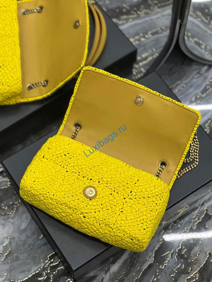 YSL 515821 Jamie Leather-Trimmed Raffia Shoulder Bag Yellow | ysl 515821 jamie leather trimmed raffia shoulder bag 062