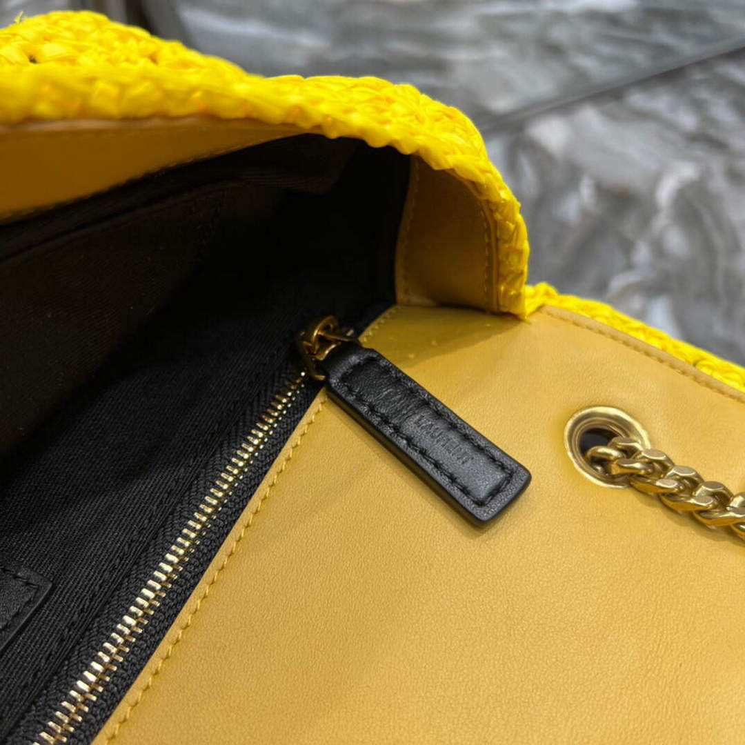 YSL 515821 Jamie Leather-Trimmed Raffia Shoulder Bag Yellow | ysl 515821 jamie leather trimmed raffia shoulder bag 067