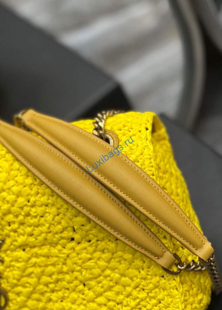 YSL 515821 Jamie Leather-Trimmed Raffia Shoulder Bag Yellow | ysl 515821 jamie leather trimmed raffia shoulder bag 069