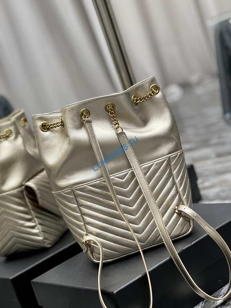 YSL 672609 Yves Saint Laurent Joe Backpack In Lambskin Gold | ysl 6726091 joe backpack in lambskin gold 009