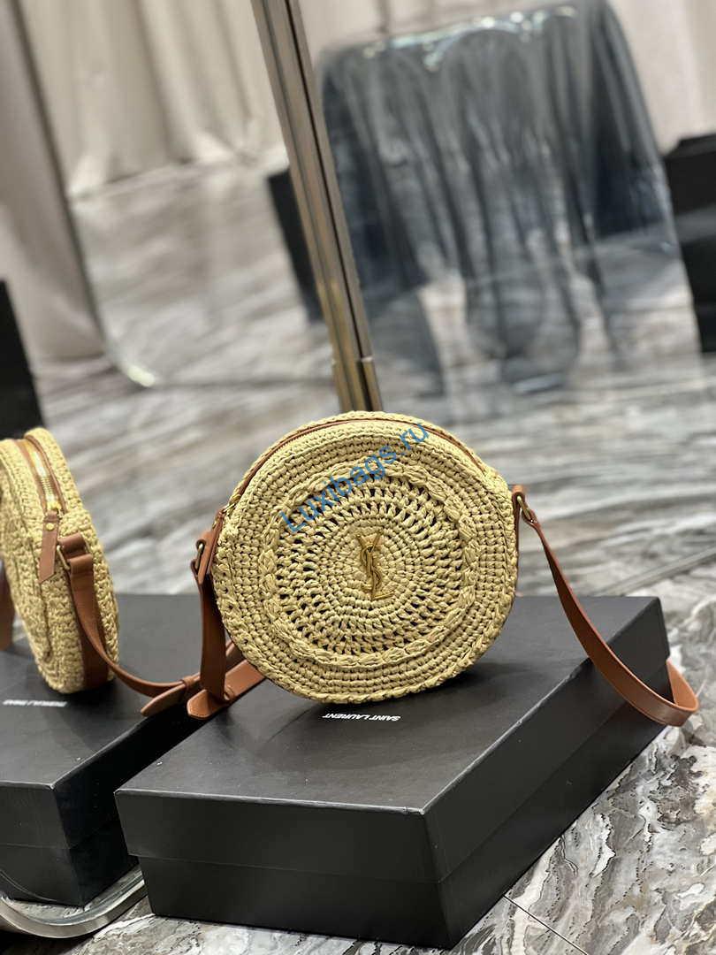 YSL 685601 Saint Laurent Sac Round Raffia Bag In Neutral | ysl 685601 saint laurent sac round raffia bag in neutral 002