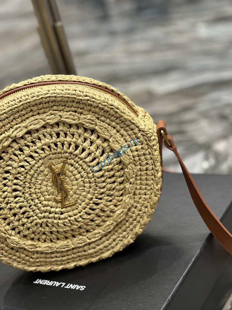 YSL 685601 Saint Laurent Sac Round Raffia Bag In Neutral | ysl 685601 saint laurent sac round raffia bag in neutral 003