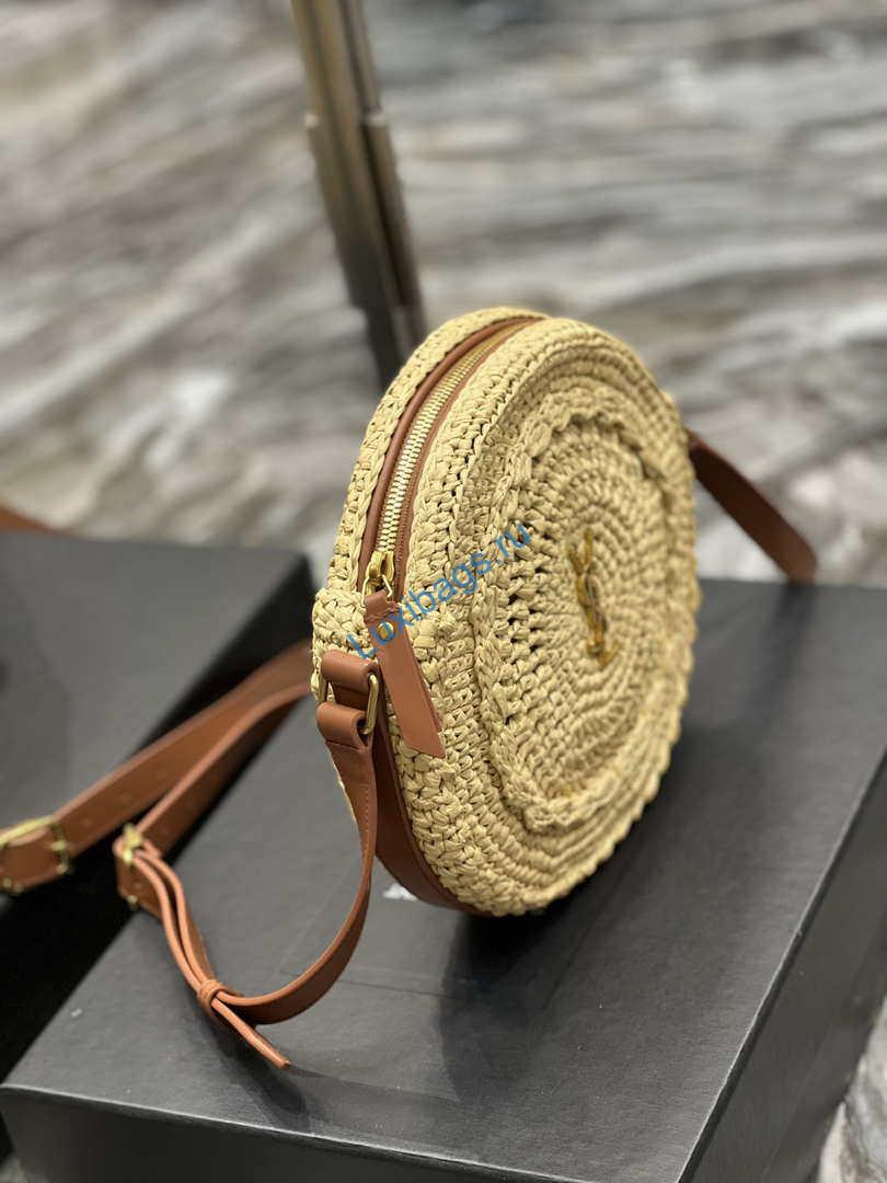 YSL 685601 Saint Laurent Sac Round Raffia Bag In Neutral | ysl 685601 saint laurent sac round raffia bag in neutral 004
