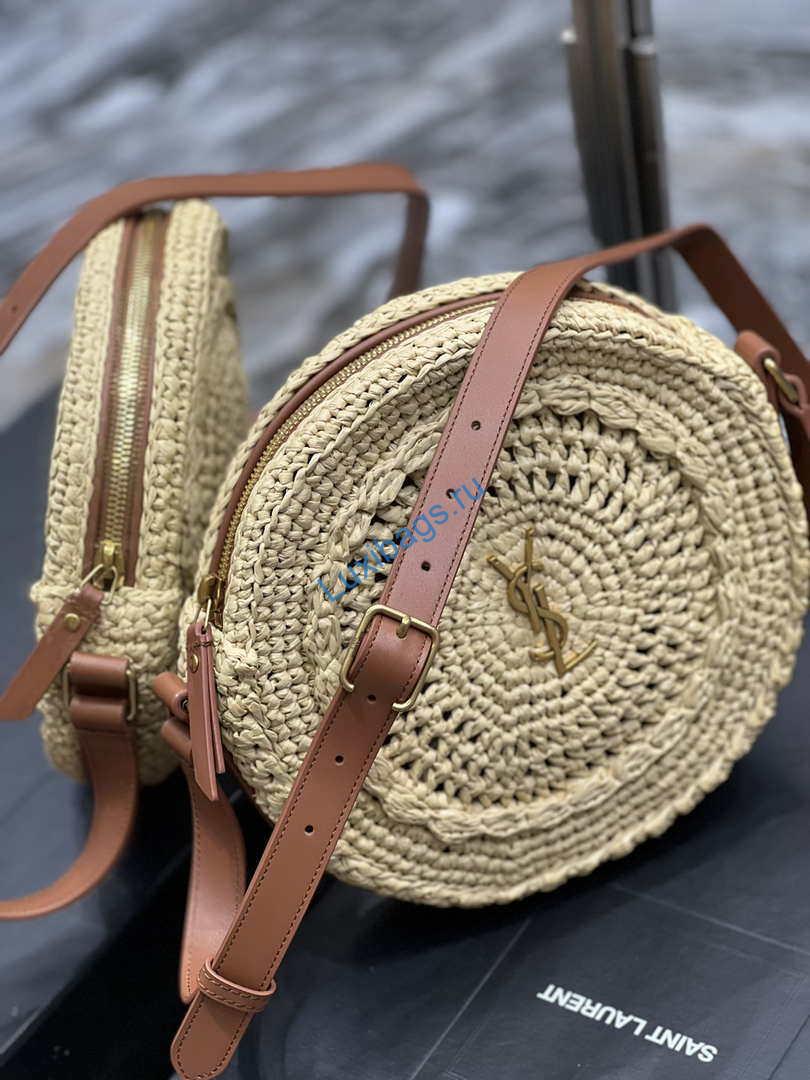 YSL 685601 Saint Laurent Sac Round Raffia Bag In Neutral | ysl 685601 saint laurent sac round raffia bag in neutral 005