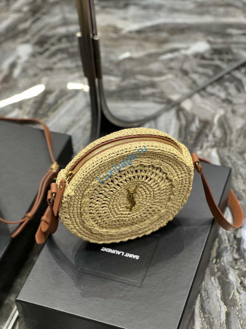 YSL 685601 Saint Laurent Sac Round Raffia Bag In Neutral | ysl 685601 saint laurent sac round raffia bag in neutral 006
