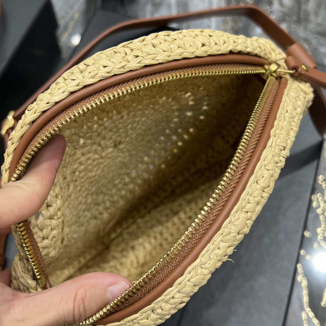 YSL 685601 Saint Laurent Sac Round Raffia Bag In Neutral | ysl 685601 saint laurent sac round raffia bag in neutral 007