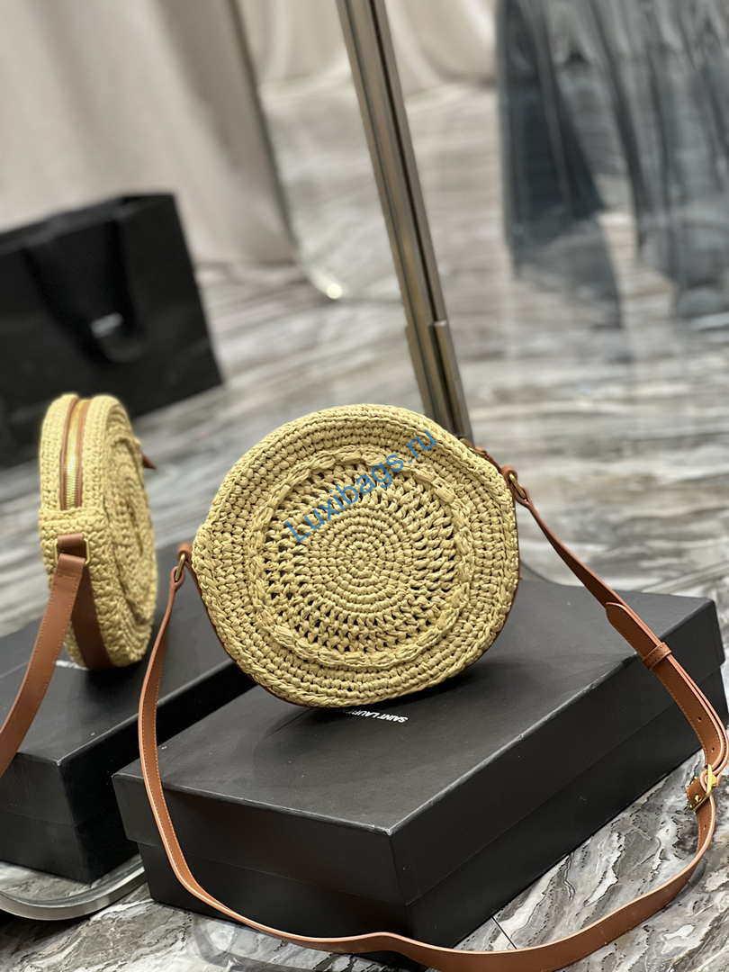 YSL 685601 Saint Laurent Sac Round Raffia Bag In Neutral | ysl 685601 saint laurent sac round raffia bag in neutral 009