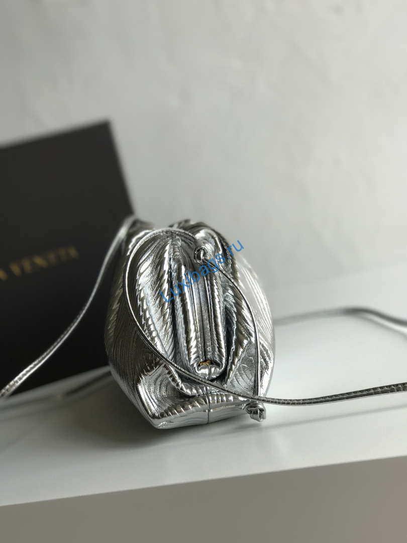 BV 585852 Bottega Veneta Mini Pouch Lambskin leather clutch with strap metallic Sliver | bv 585852 bottega veneta mini pouch mini intrecciato leather clutch with strap 014