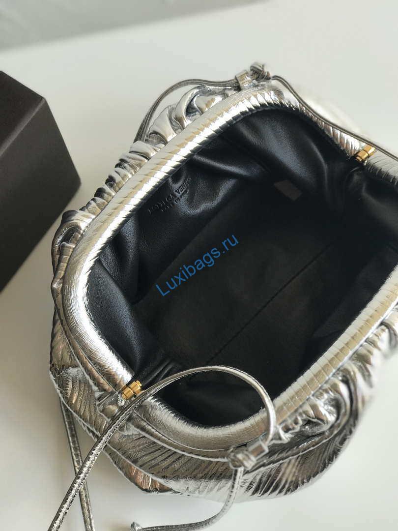 BV 585852 Bottega Veneta Mini Pouch Lambskin leather clutch with strap metallic Sliver | bv 585852 bottega veneta mini pouch mini intrecciato leather clutch with strap 015