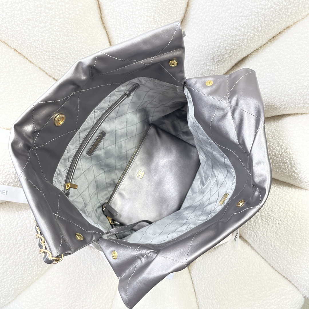 Chanel 22 Handbag Shiny Calfskin AS3261 Gray Silver | chanel 22 handbag shiny calfskin as3261 gray silver 007