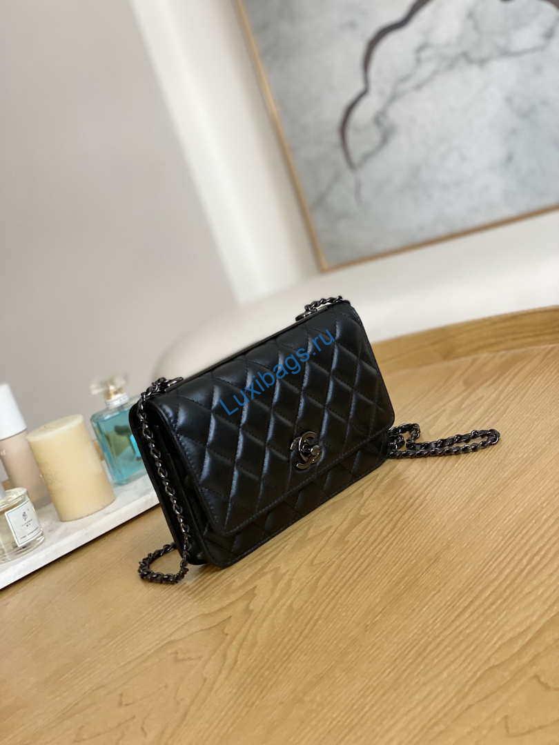 Chanel A88632 WOC 19 Chain Wallet Bag Black Lambskin with black havdware | chanel a88632 woc 19 chain wallet bag black lambskin with black havdware 005