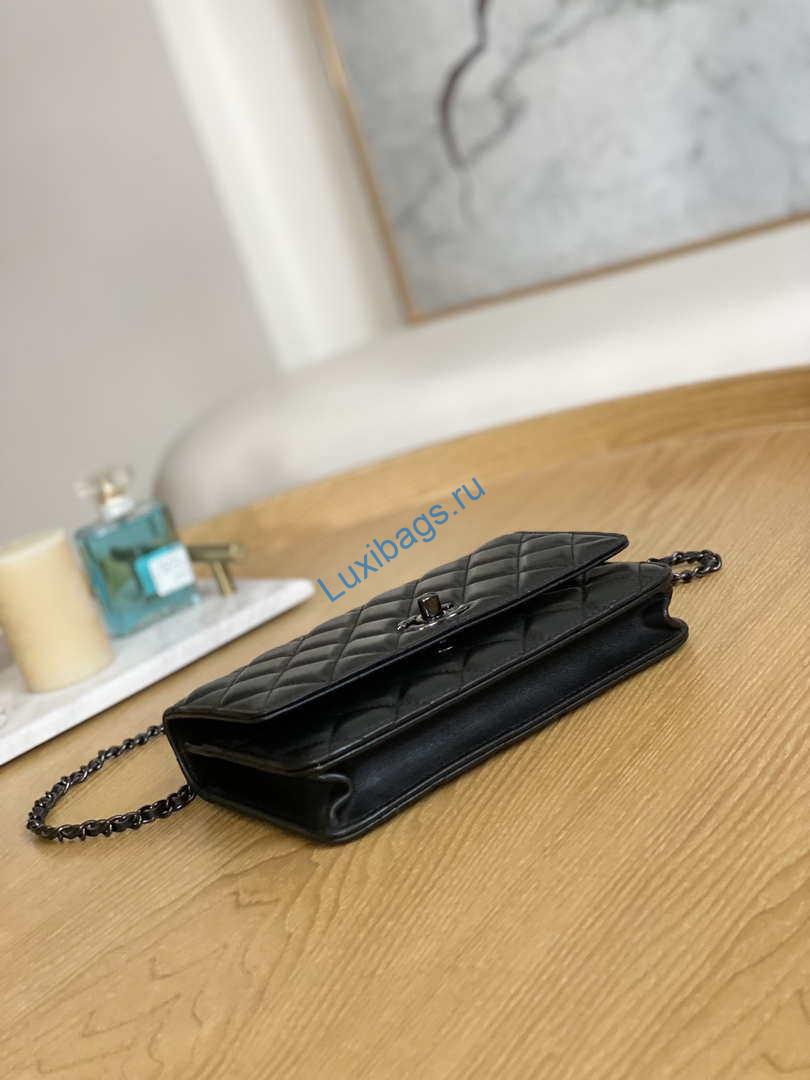 Chanel A88632 WOC 19 Chain Wallet Bag Black Lambskin with black havdware | chanel a88632 woc 19 chain wallet bag black lambskin with black havdware 007