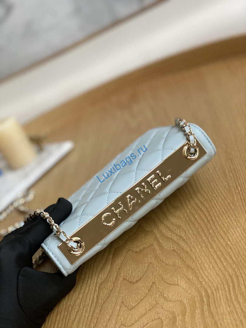 Chanel A88632 WOC 19 Chain Wallet Bag Light Blue Lambskin Gold | chanel a88632 woc 19 chain wallet bag light blue lambskin gold 005