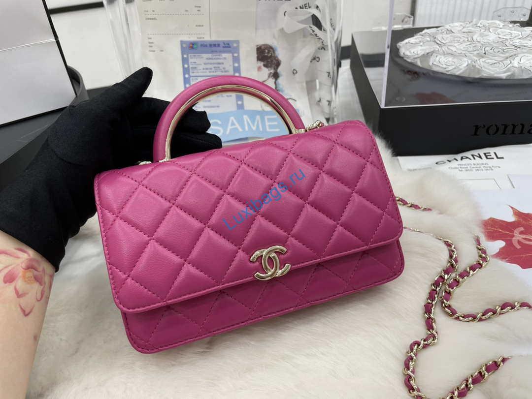 Chanel AP2844 Wallet on chain Lambskin bag with top handle Light gold Dark Pink | chanel ap2844 wallet on chain lambskin bag with top handle light gold dark pink 002