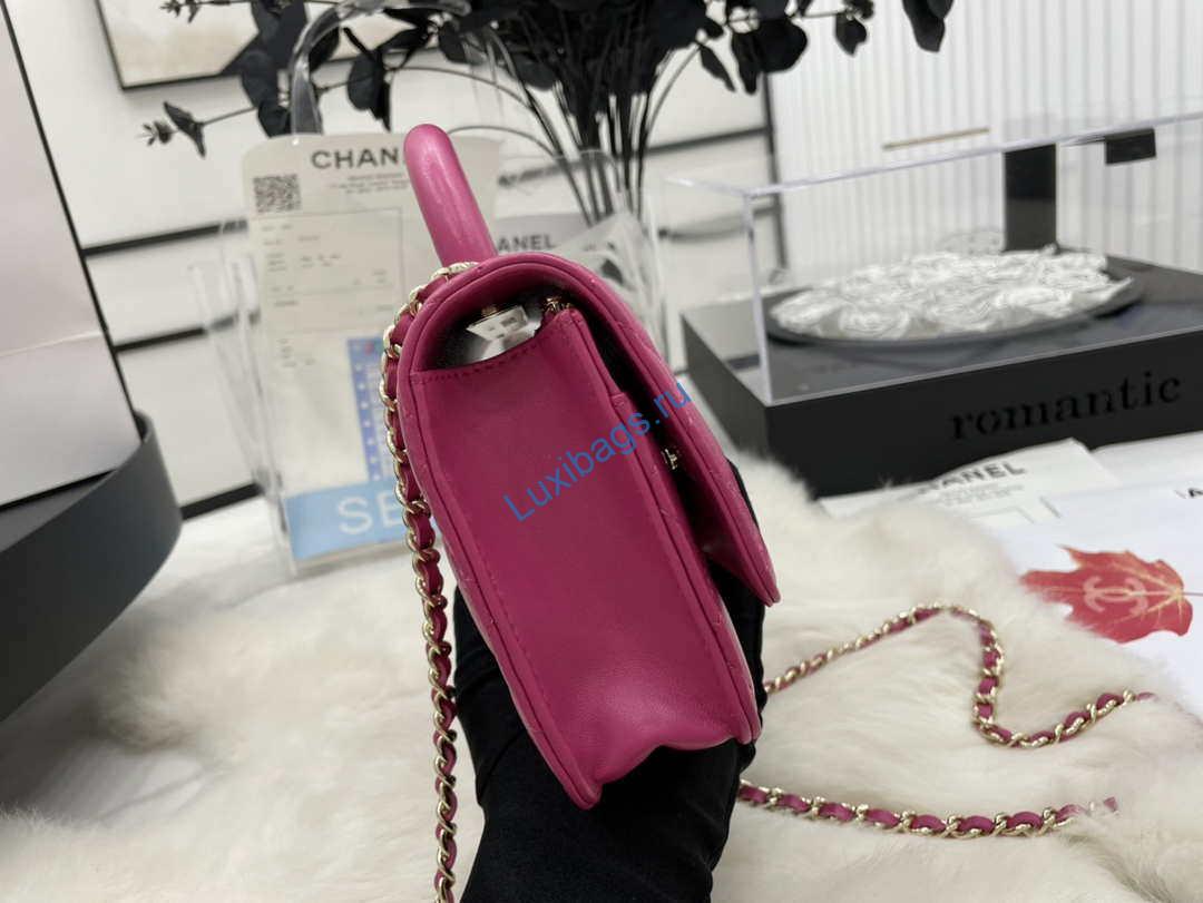 Chanel AP2844 Wallet on chain Lambskin bag with top handle Light gold Dark Pink | chanel ap2844 wallet on chain lambskin bag with top handle light gold dark pink 005
