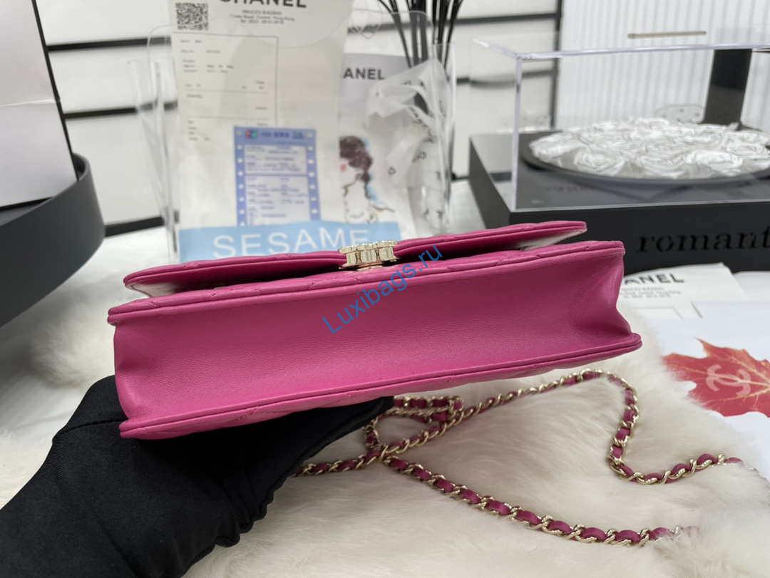 Chanel AP2844 Wallet on chain Lambskin bag with top handle Light gold Dark Pink | chanel ap2844 wallet on chain lambskin bag with top handle light gold dark pink 006