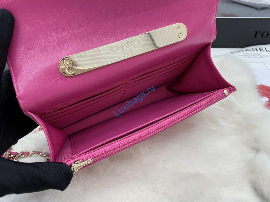 Chanel AP2844 Wallet on chain Lambskin bag with top handle Light gold Dark Pink | chanel ap2844 wallet on chain lambskin bag with top handle light gold dark pink 008