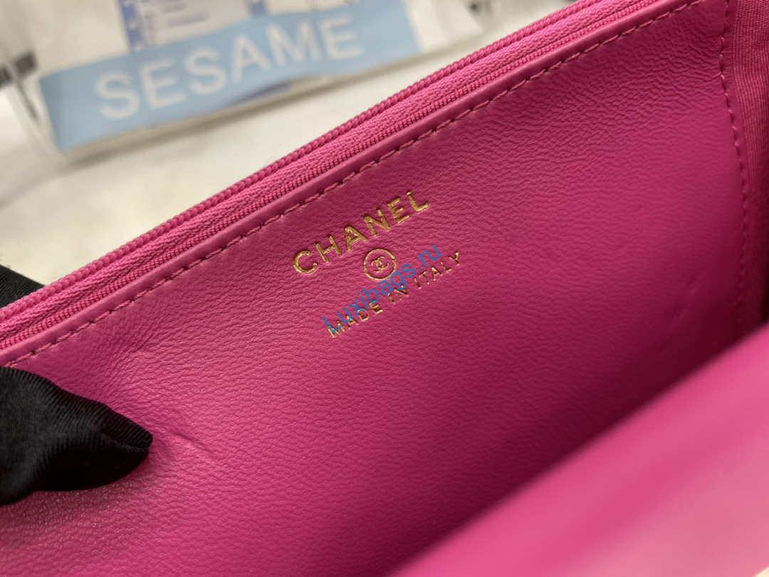 Chanel AP2844 Wallet on chain Lambskin bag with top handle Light gold Dark Pink | chanel ap2844 wallet on chain lambskin bag with top handle light gold dark pink 009