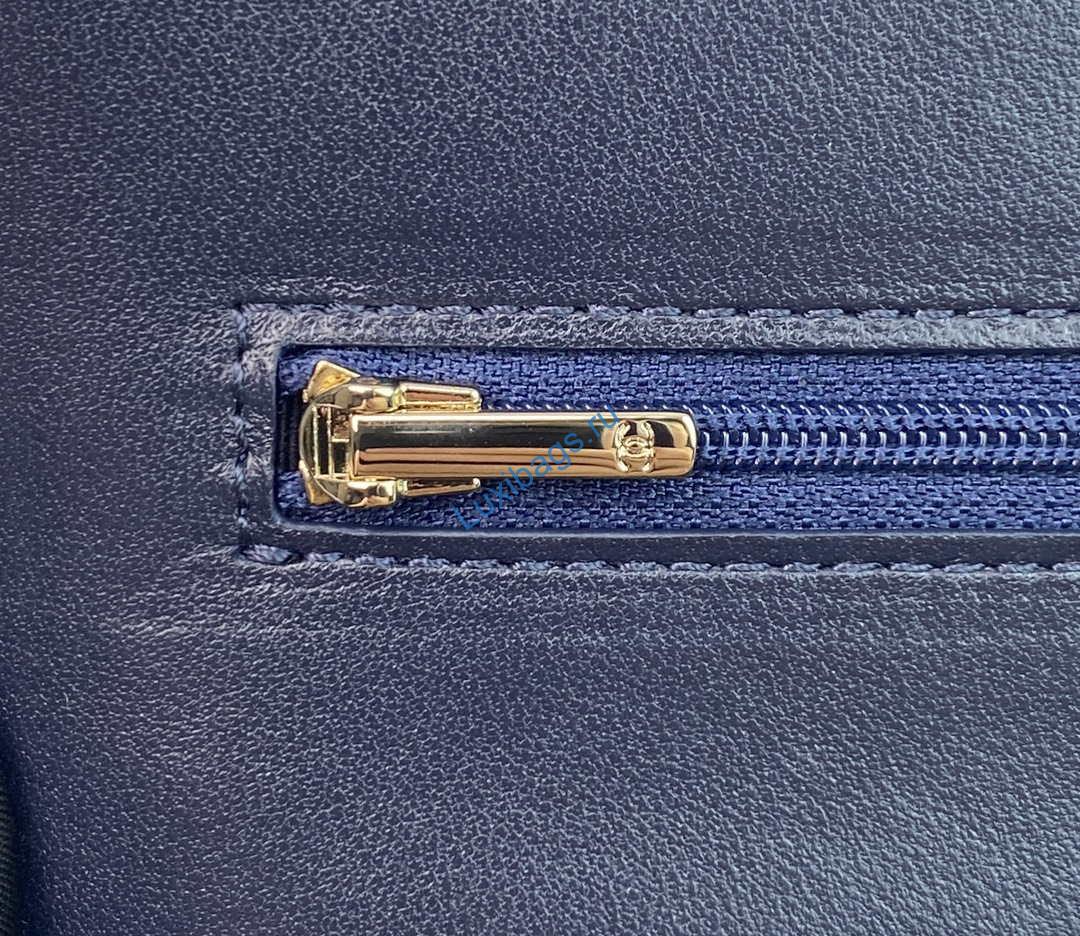 Chanel AP2844 Wallet on chain Lambskin bag with top handle Light gold Navy Blue | chanel ap2844 wallet on chain lambskin bag with top handle light gold navy blue 007