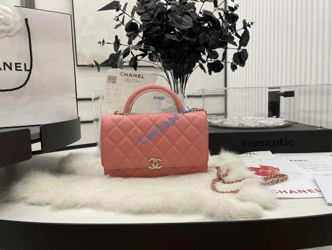 Chanel AP2844 Wallet on chain Lambskin bag with top handle Light gold Pink | chanel ap2844 wallet on chain lambskin bag with top handle light gold pink 001
