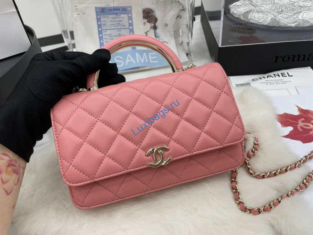 Chanel AP2844 Wallet on chain Lambskin bag with top handle Light gold Pink | chanel ap2844 wallet on chain lambskin bag with top handle light gold pink 002