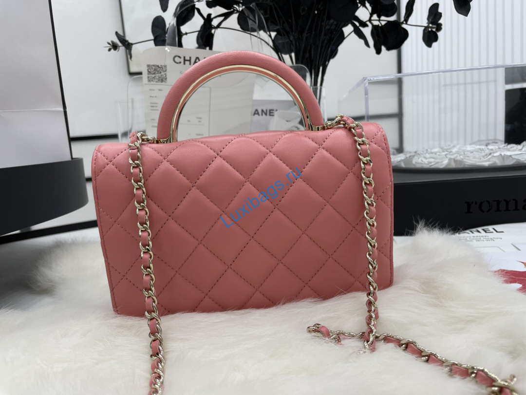 Chanel AP2844 Wallet on chain Lambskin bag with top handle Light gold Pink | chanel ap2844 wallet on chain lambskin bag with top handle light gold pink 004