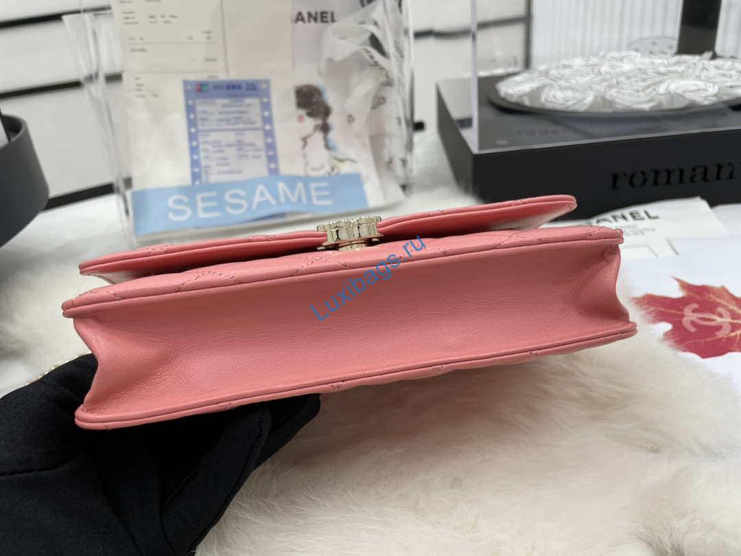 Chanel AP2844 Wallet on chain Lambskin bag with top handle Light gold Pink | chanel ap2844 wallet on chain lambskin bag with top handle light gold pink 006