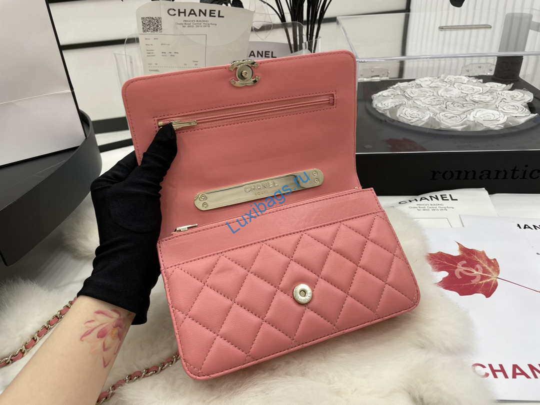 Chanel AP2844 Wallet on chain Lambskin bag with top handle Light gold Pink | chanel ap2844 wallet on chain lambskin bag with top handle light gold pink 007