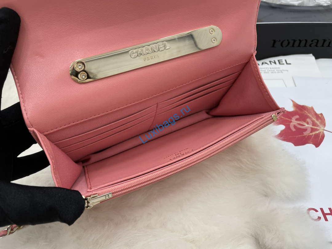 Chanel AP2844 Wallet on chain Lambskin bag with top handle Light gold Pink | chanel ap2844 wallet on chain lambskin bag with top handle light gold pink 008
