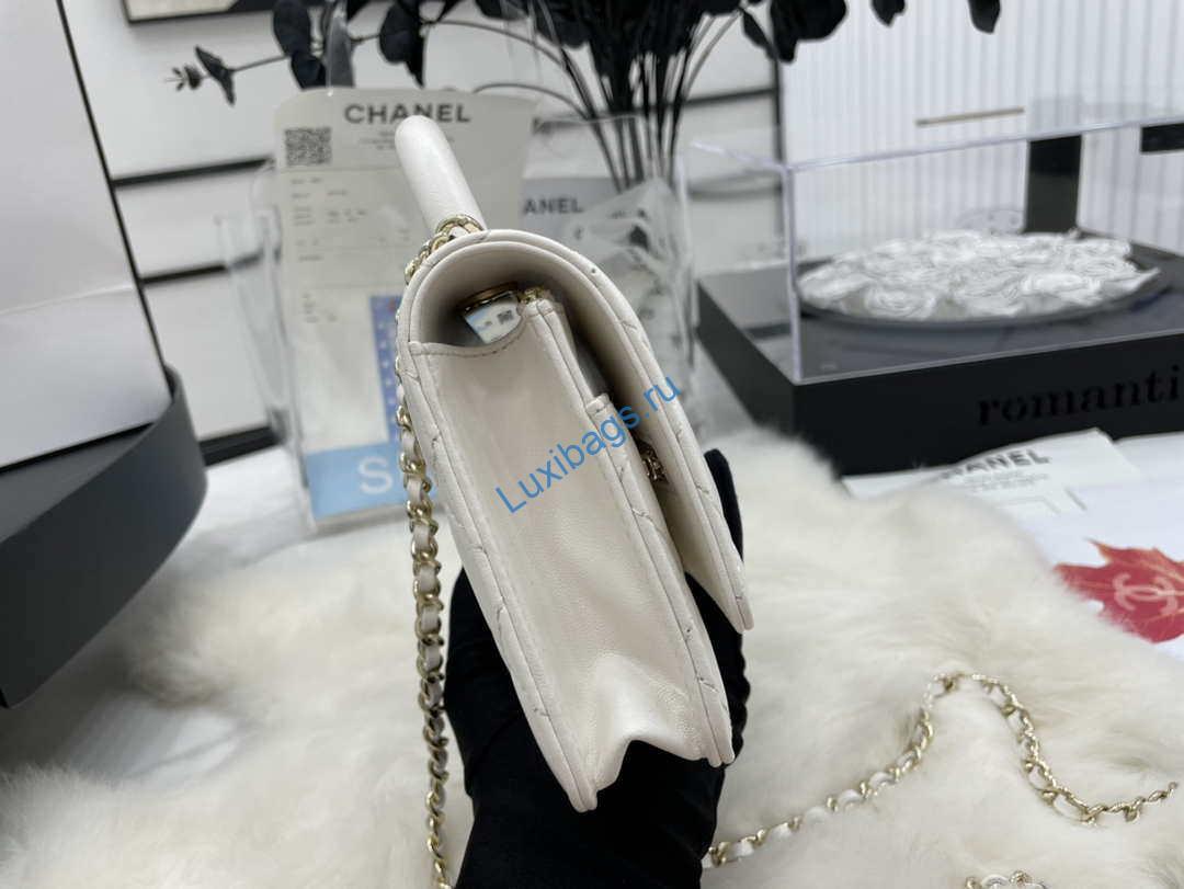 Chanel AP2844 Wallet on chain Lambskin bag with top handle Light gold White | chanel ap2844 wallet on chain lambskin bag with top handle light gold white 005