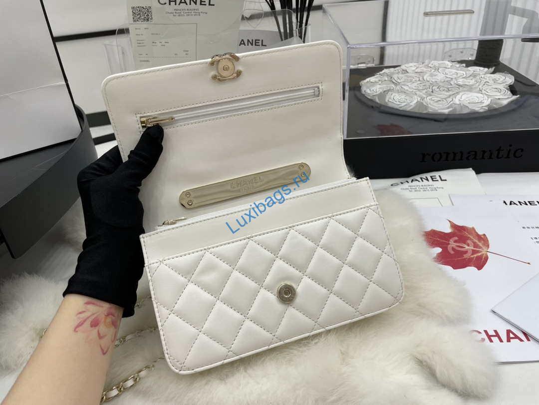 Chanel AP2844 Wallet on chain Lambskin bag with top handle Light gold White | chanel ap2844 wallet on chain lambskin bag with top handle light gold white 007