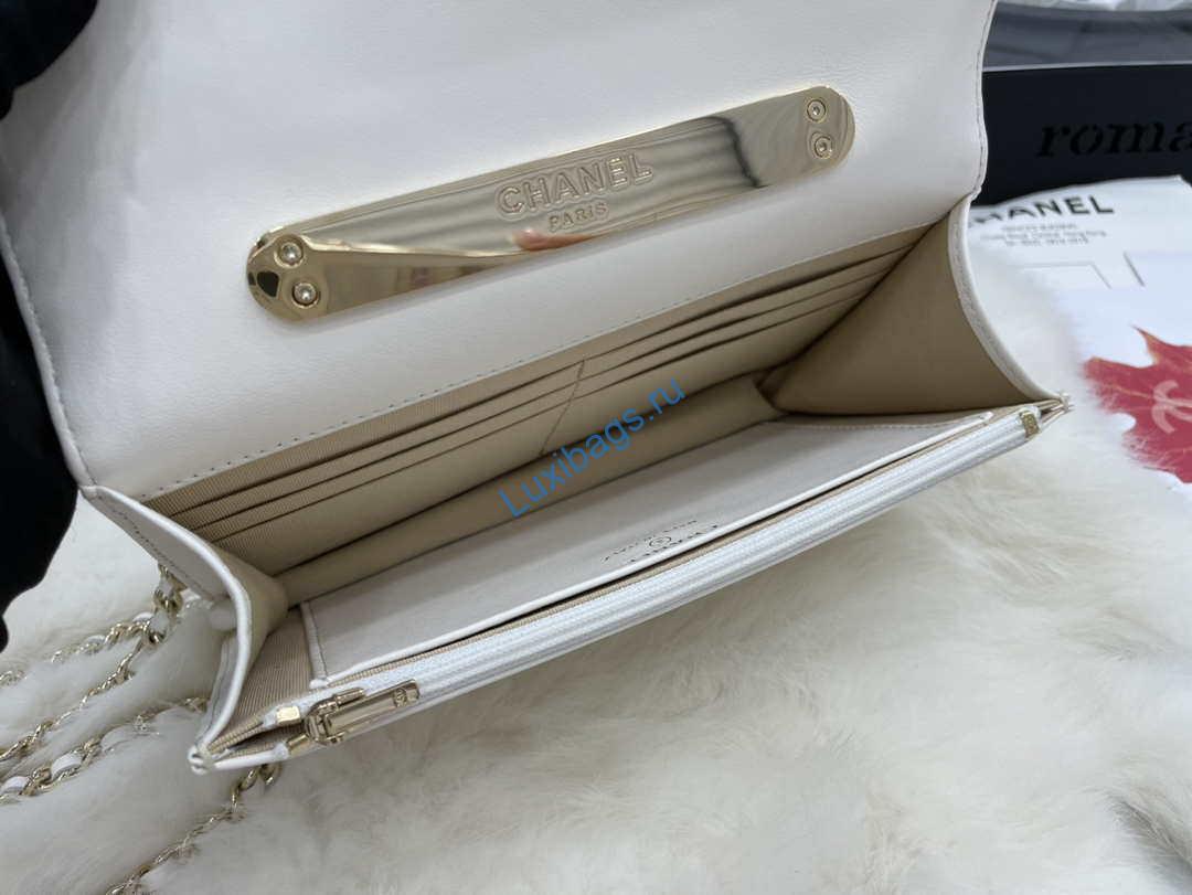 Chanel AP2844 Wallet on chain Lambskin bag with top handle Light gold White | chanel ap2844 wallet on chain lambskin bag with top handle light gold white 008