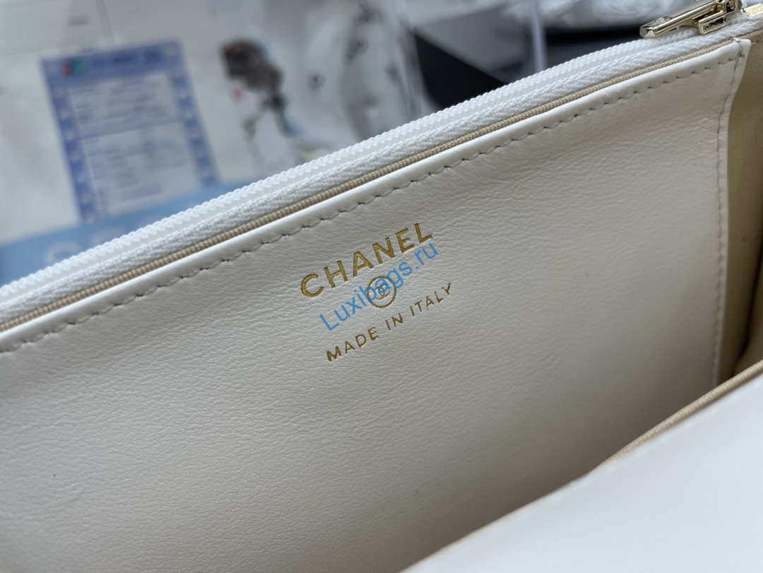 Chanel AP2844 Wallet on chain Lambskin bag with top handle Light gold White | chanel ap2844 wallet on chain lambskin bag with top handle light gold white 009