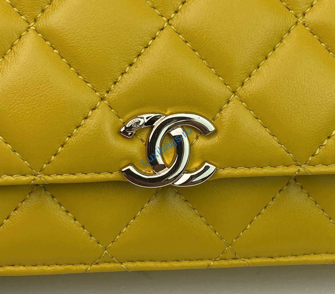 Chanel AP2844 Wallet on chain Lambskin bag with top handle Light gold Yellow | chanel ap2844 wallet on chain lambskin bag with top handle light gold yellow 003