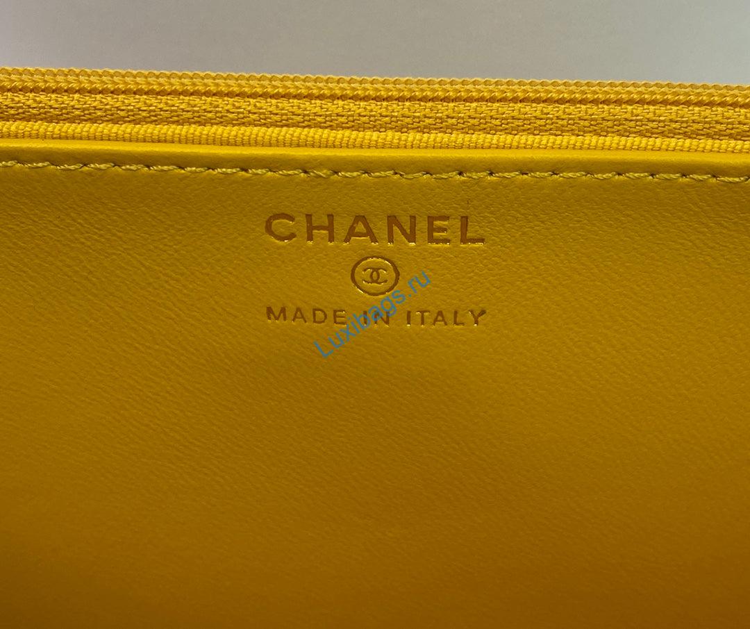 Chanel AP2844 Wallet on chain Lambskin bag with top handle Light gold Yellow | chanel ap2844 wallet on chain lambskin bag with top handle light gold yellow 007