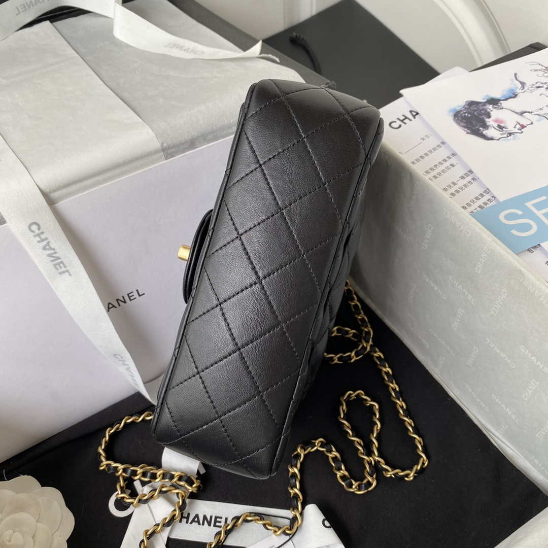 Chanel AS2431 Mini flap Black Lambskin bag with top handle Gold | chanel as2431 mini flap black lambskin bag with top handle gold 006