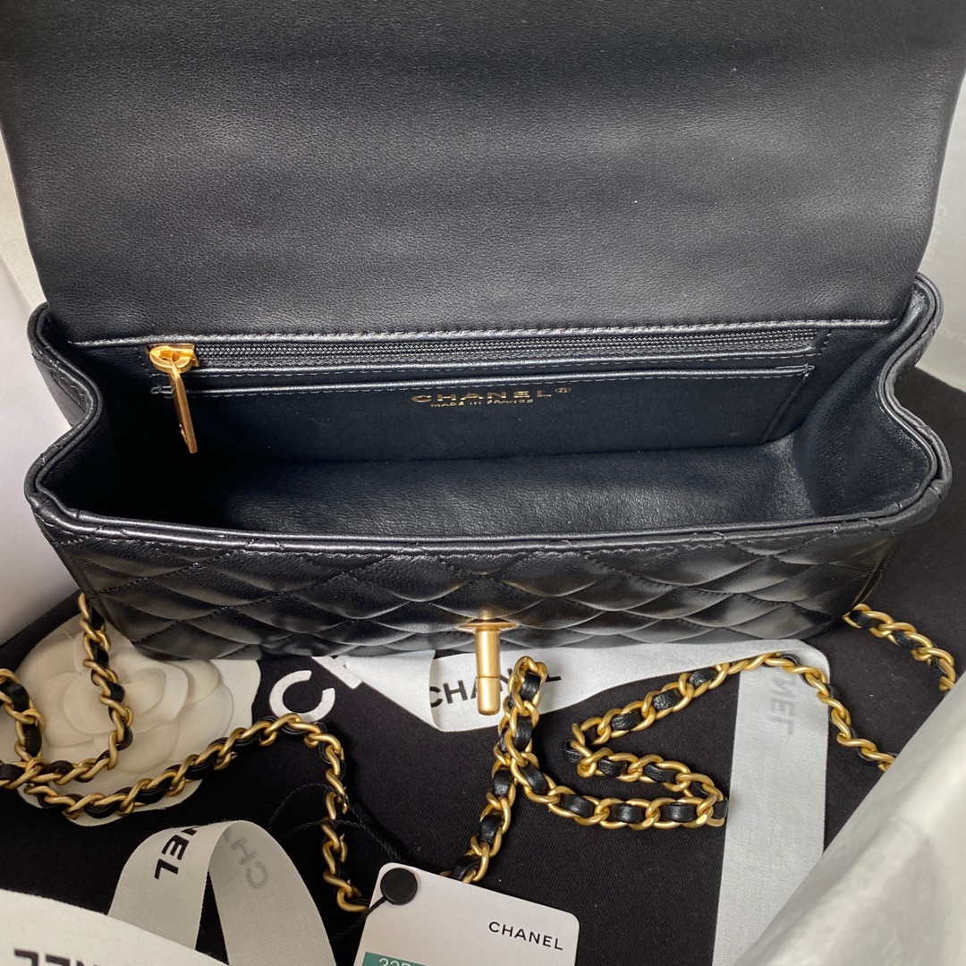 Chanel AS2431 Mini flap Black Lambskin bag with top handle Gold | chanel as2431 mini flap black lambskin bag with top handle gold 007