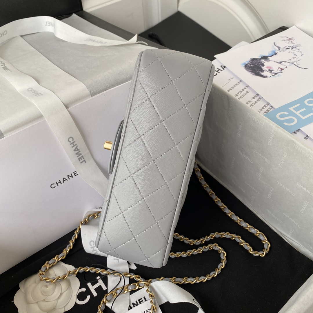 Chanel AS2431 Mini flap Gray Lambskin bag with top handle Gold | chanel as2431 mini flap gray lambskin bag with top handle gold 006