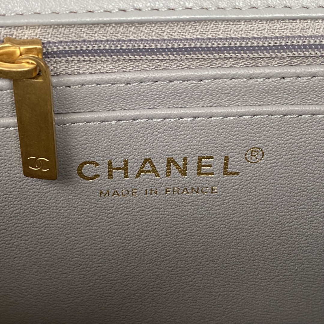 Chanel AS2431 Mini flap Gray Lambskin bag with top handle Gold | chanel as2431 mini flap gray lambskin bag with top handle gold 008