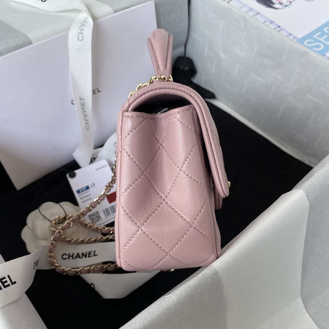 Chanel AS2431 Mini flap Lambskin bag with top handle Light gold Dark Pink | chanel as2431 mini flap lambskin bag with top handle light gold dark pink 005