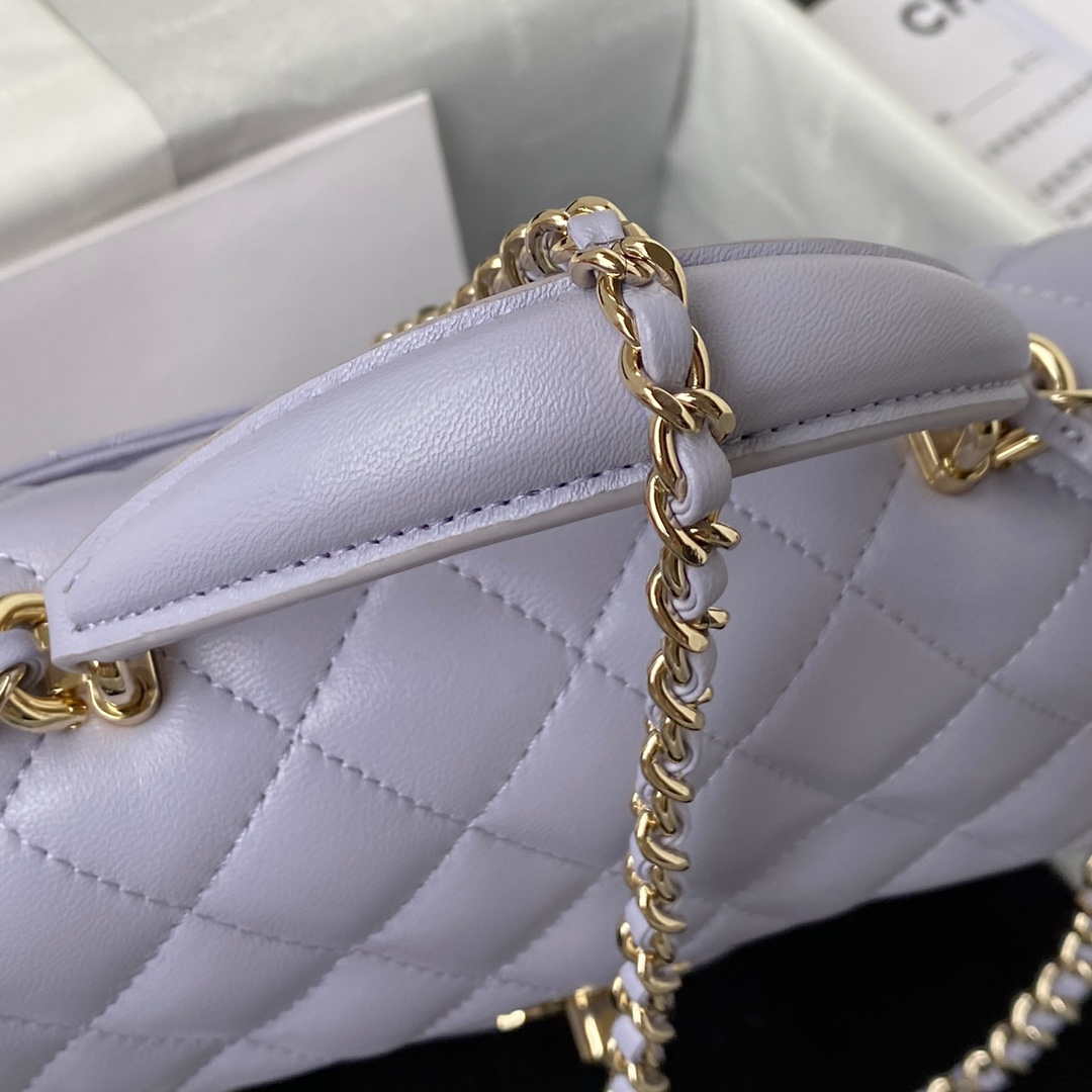 Chanel AS2431 Mini flap Lambskin bag with top handle Light gold Purple | chanel as2431 mini flap lambskin bag with top handle light gold purple 004