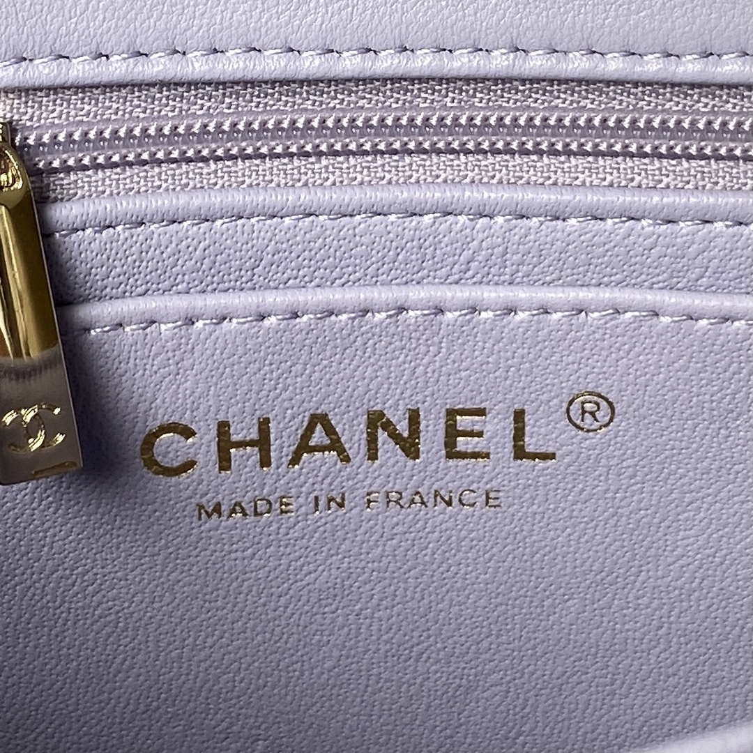 Chanel AS2431 Mini flap Lambskin bag with top handle Light gold Purple | chanel as2431 mini flap lambskin bag with top handle light gold purple 008