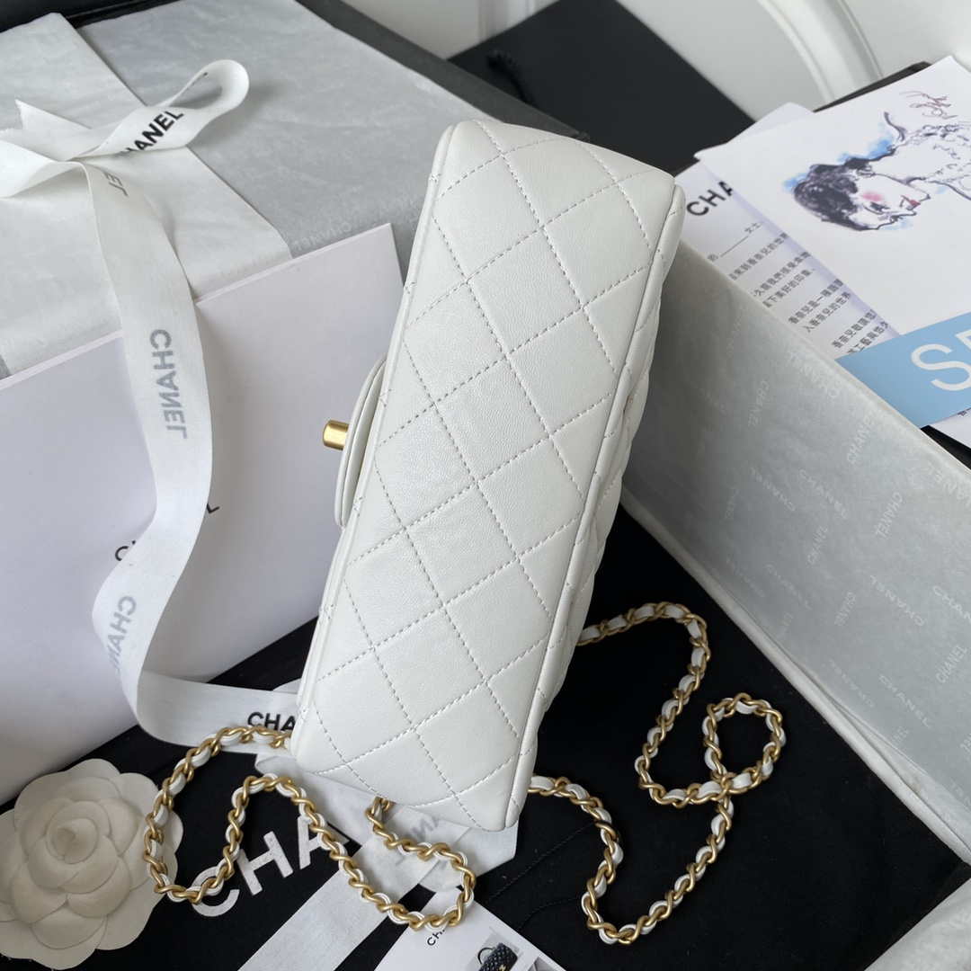 Chanel AS2431 Mini flap White Lambskin bag with top handle Gold | chanel as2431 mini flap white lambskin bag with top handle gold 006