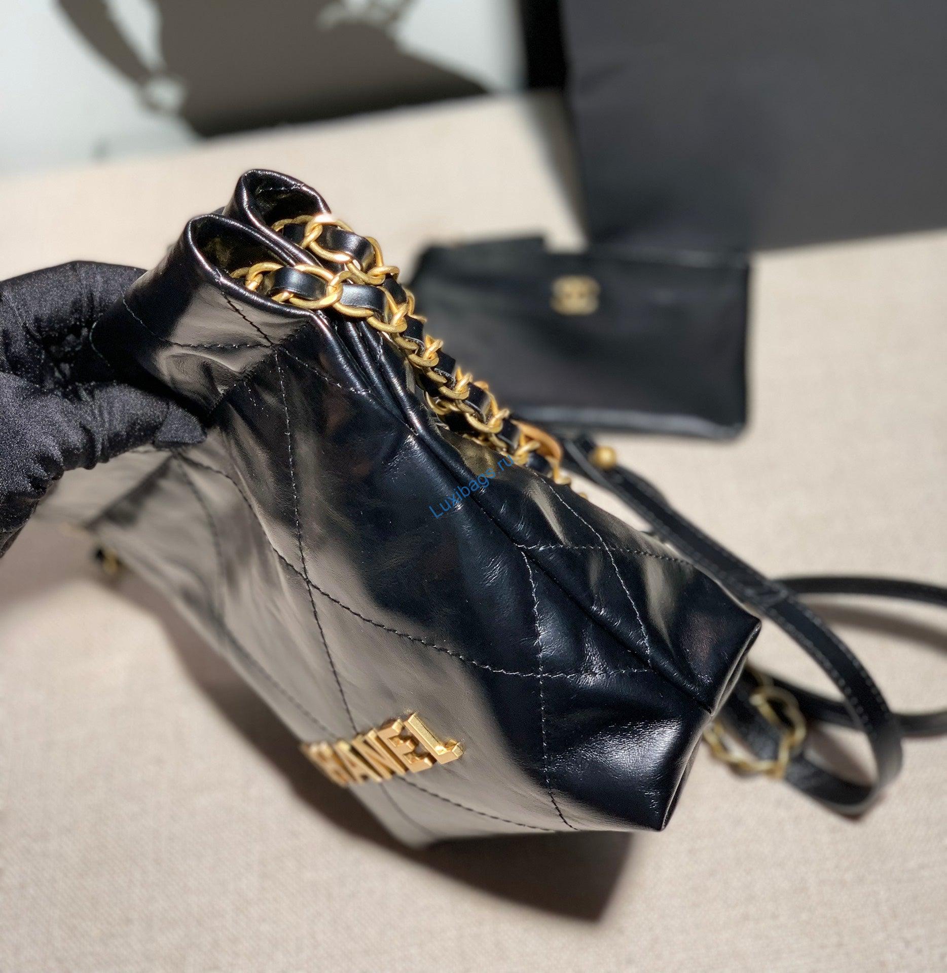 Chanel AS3260 22 Mini Handbag Calfskin Black with Gold A85 | chanel as3260 22 mini handbag calfskin black with gold 003