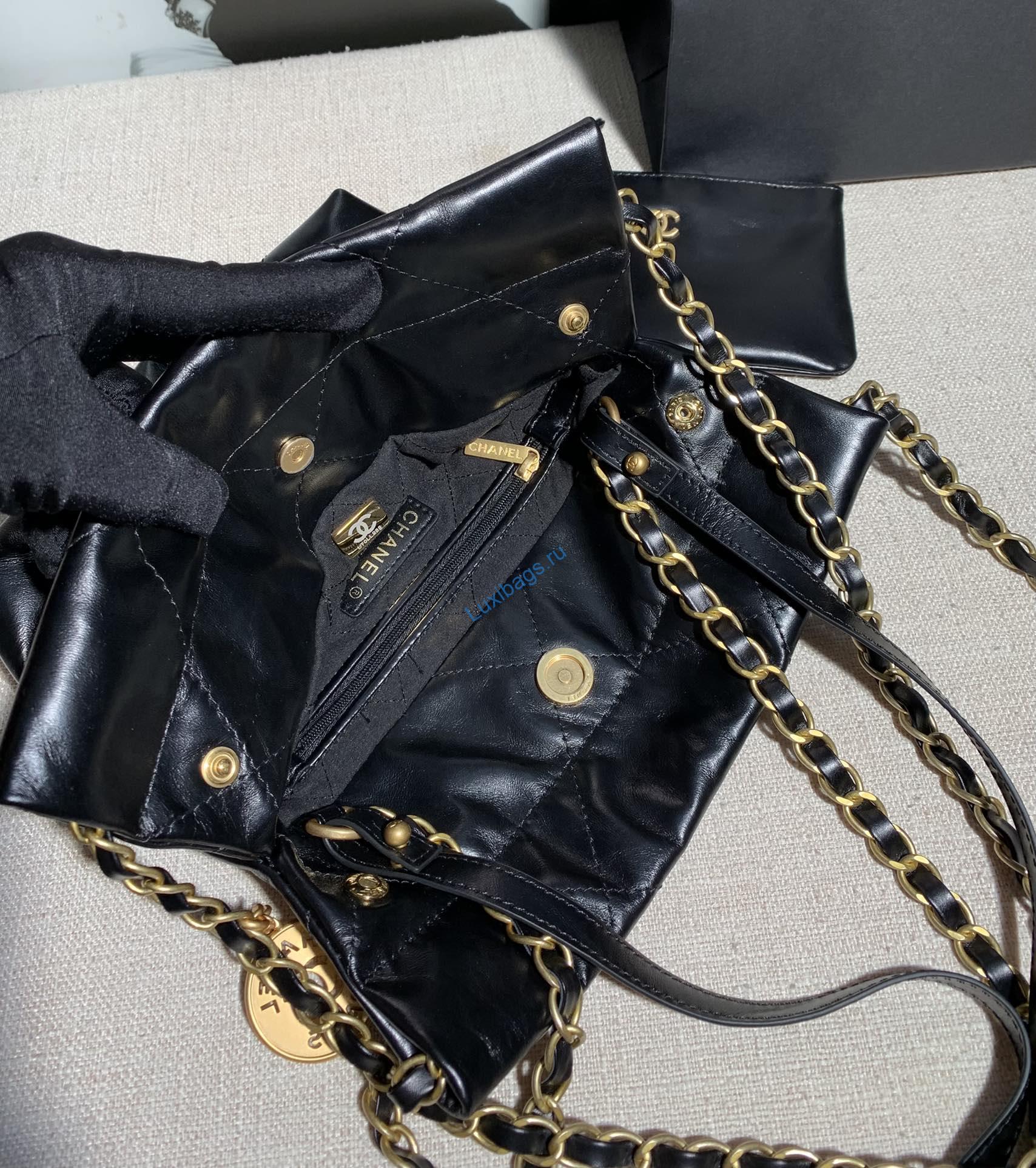 Chanel AS3260 22 Mini Handbag Calfskin Black with Gold A85 | chanel as3260 22 mini handbag calfskin black with gold 009