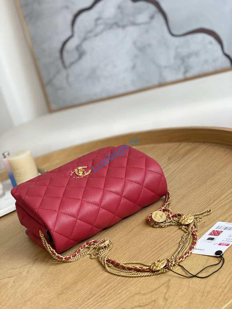 Chanel AS3378 MINI Flap Bag Lambskin Red | chanel as3378 mini flap bag lambskin red 006