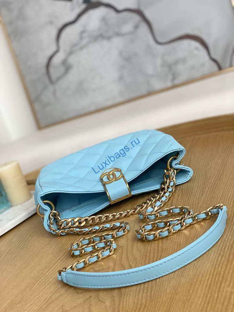 Chanel AS3476 Hobo Handbag Lambskin Blue | chanel as3476 hobo handbag lambskin blue 005